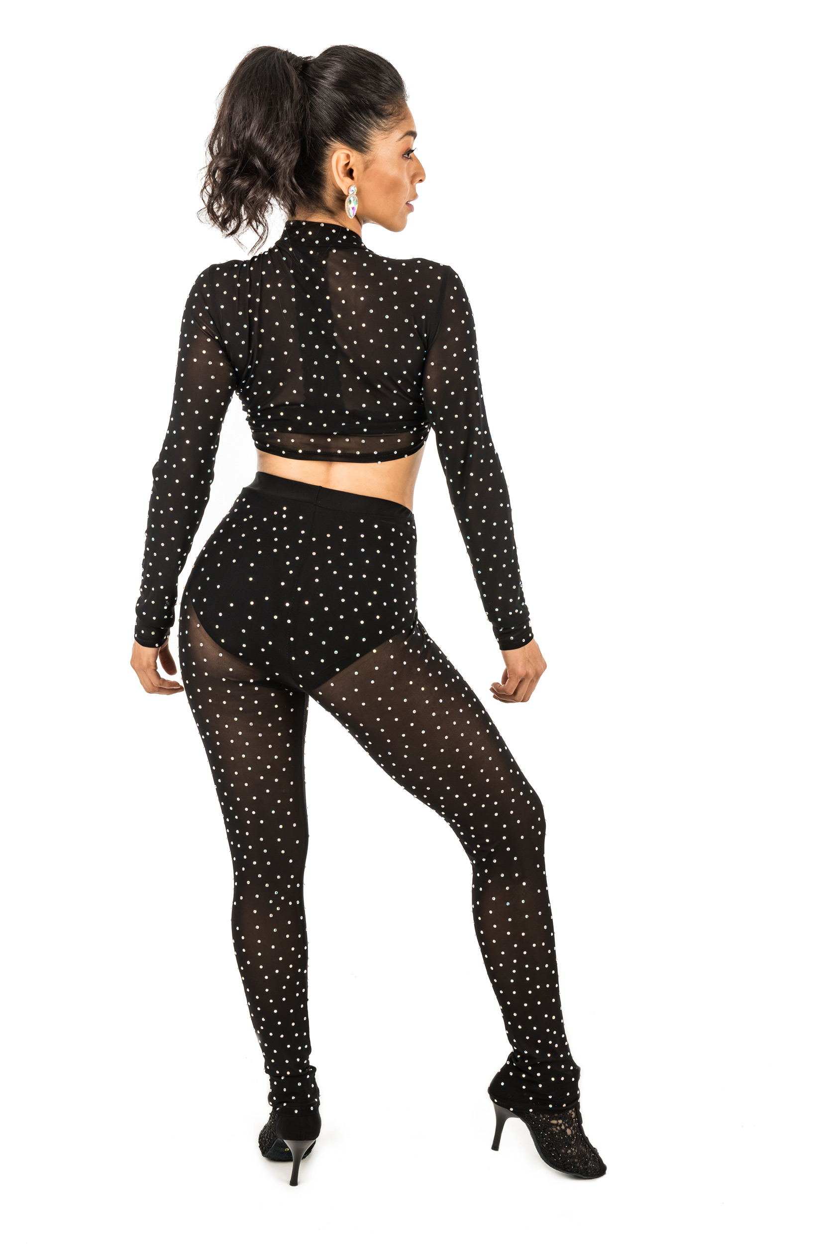长袖镶钻网丝两件套-Long Sleeve Mesh Two-Piece with Rhinestones- (CW190)